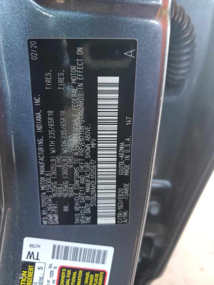 2020 Toyota Highlander Xle VIN: 5TDGZRAH2LS505617 Lot: 81656585