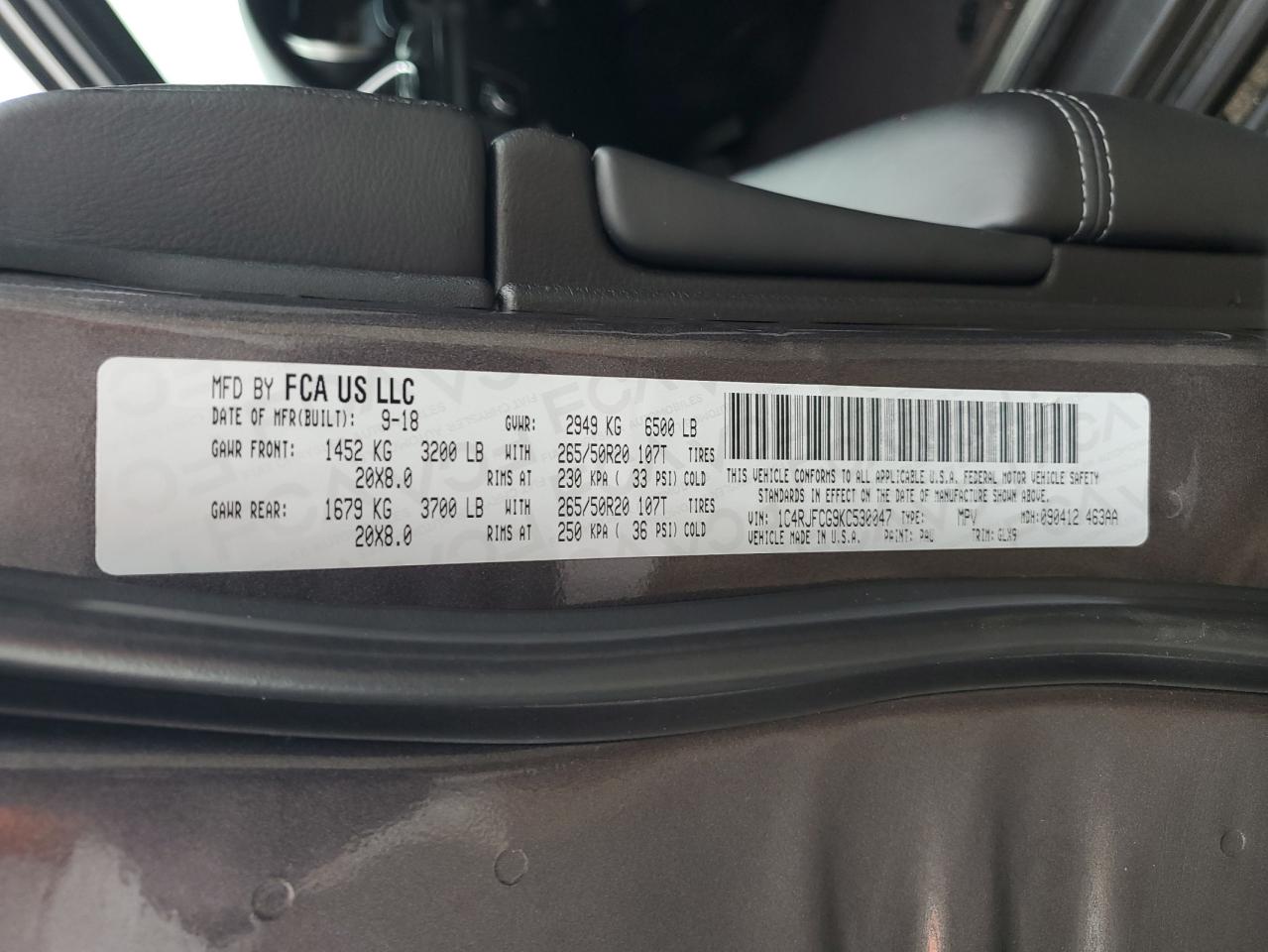 2019 Jeep Grand Cherokee Overland VIN: 1C4RJFCG9KC530047 Lot: 81326235