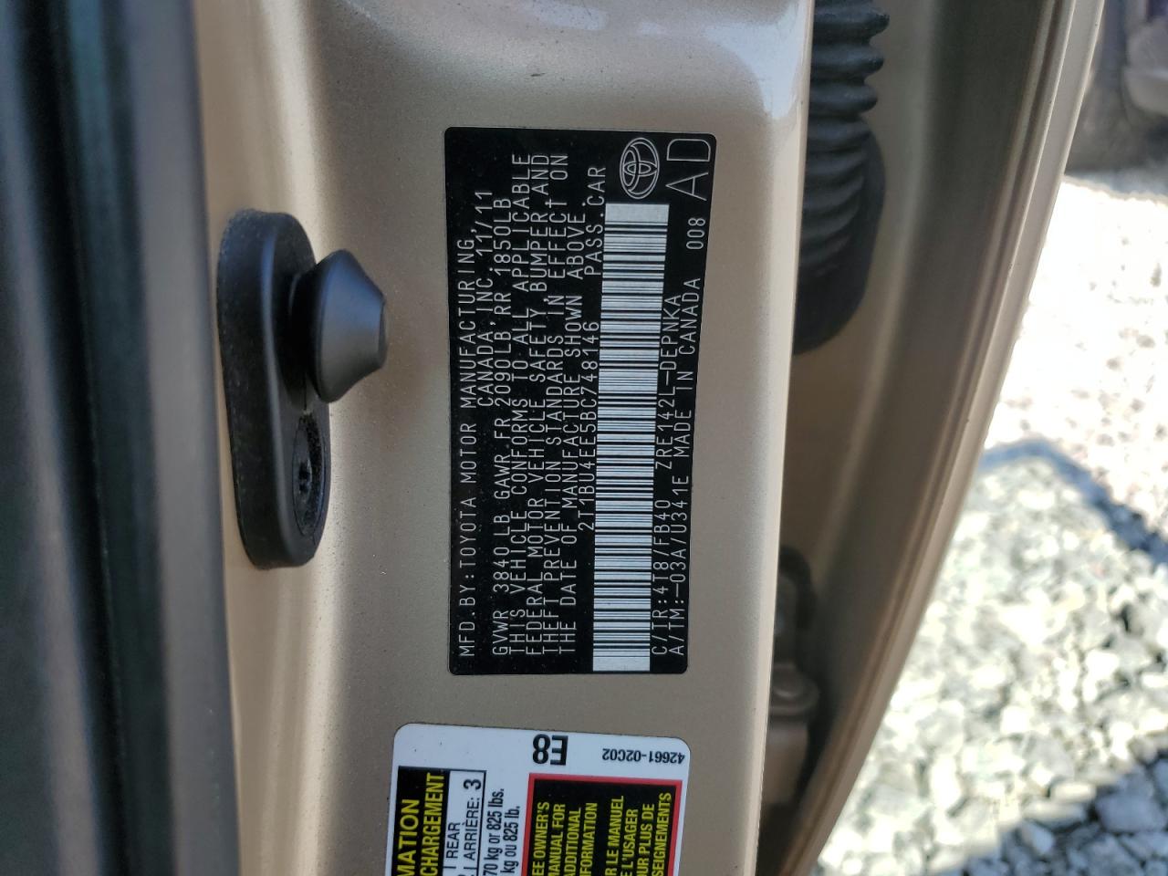 2011 Toyota Corolla Base VIN: 2T1BU4EE5BC748146 Lot: 80270845