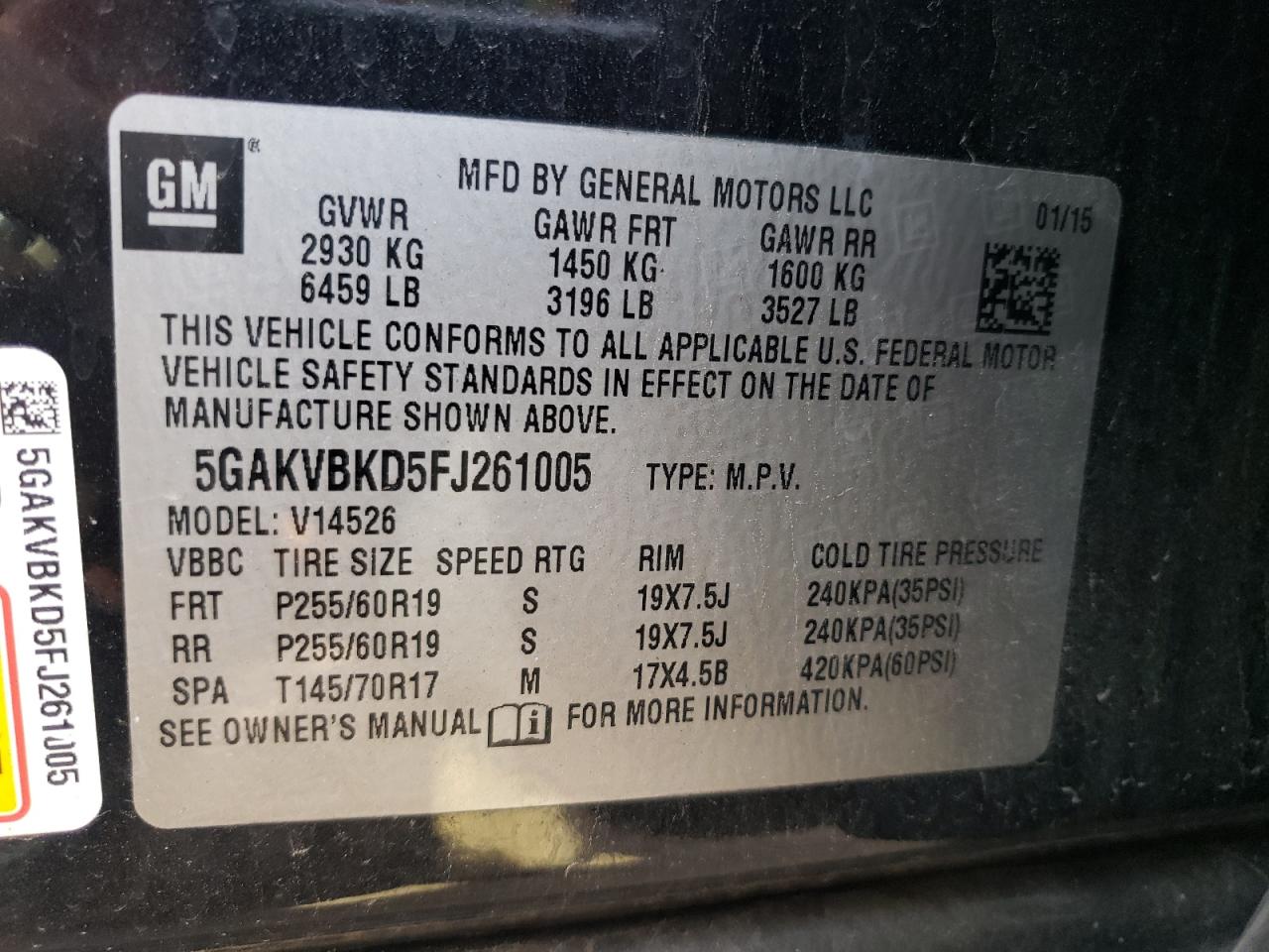 2015 Buick Enclave VIN: 5GAKVBKD5FJ261005 Lot: 80465705