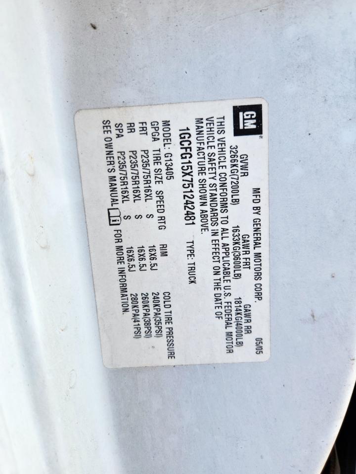 2005 Chevrolet Express G1500 VIN: 1GCFG15X751242481 Lot: 83938335