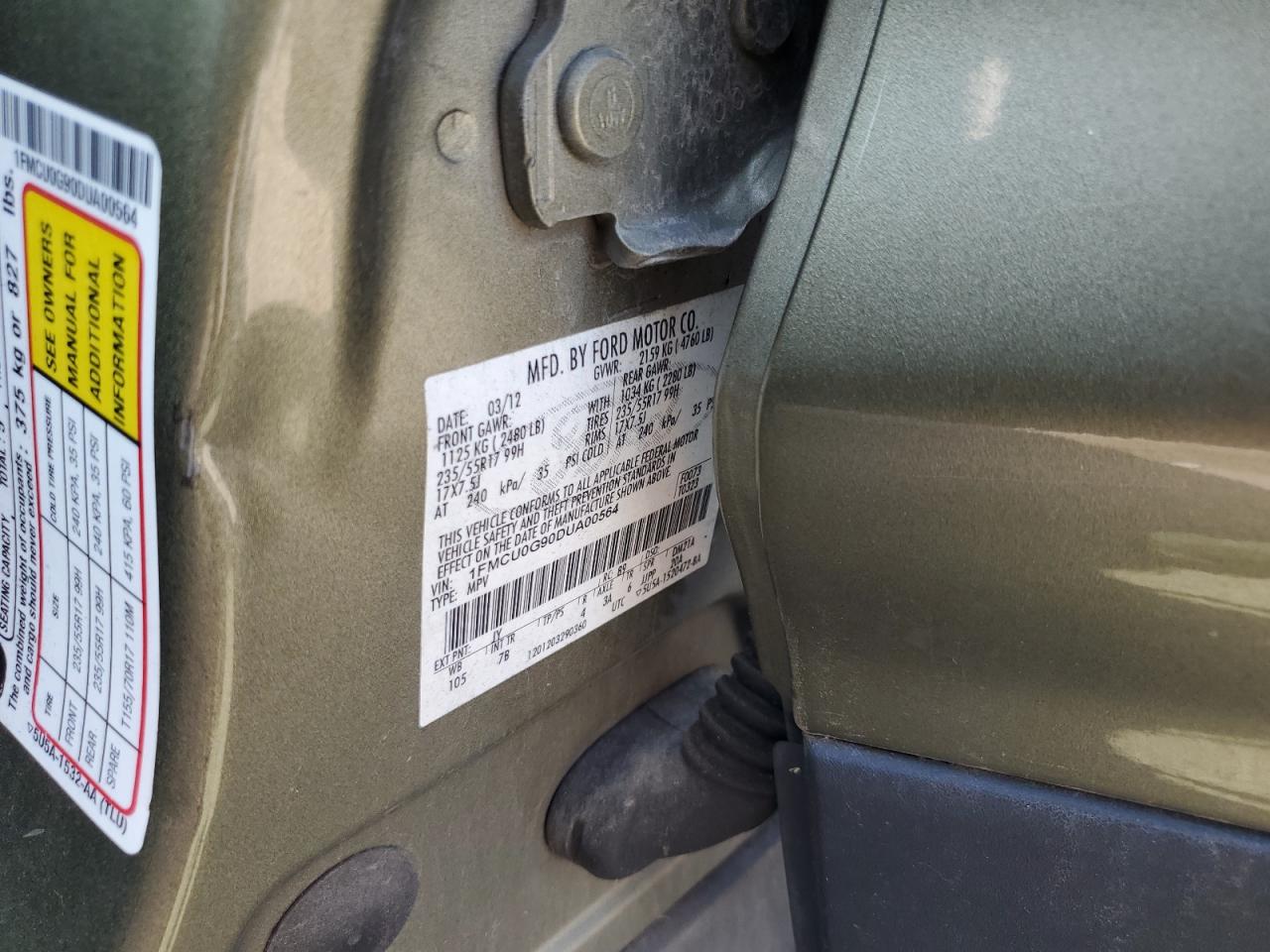 2013 Ford Escape Se VIN: 1FMCU0G90DUA00564 Lot: 71863055