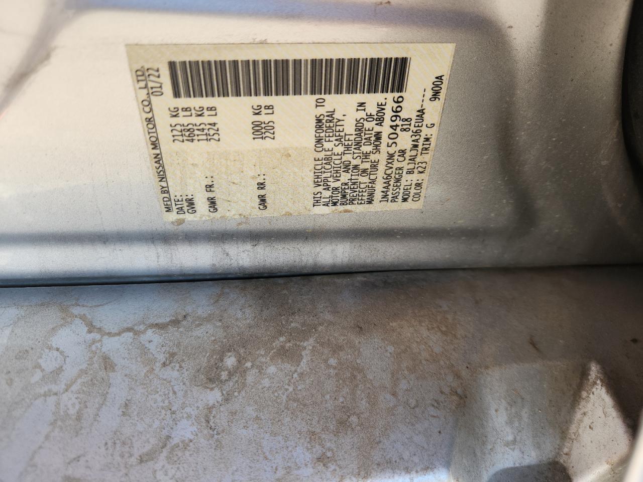 2022 Nissan Maxima Sv VIN: 1N4AA6CVXNC504966 Lot: 84239775