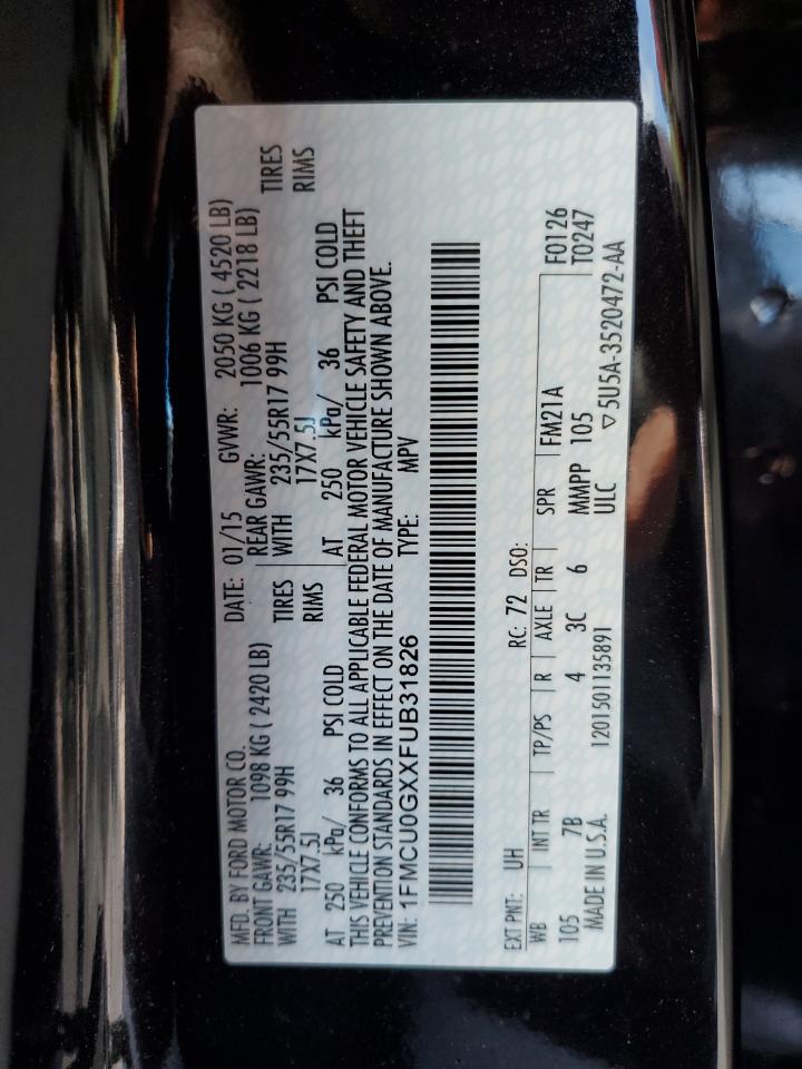 2015 Ford Escape Se VIN: 1FMCU0GXXFUB31826 Lot: 81472385