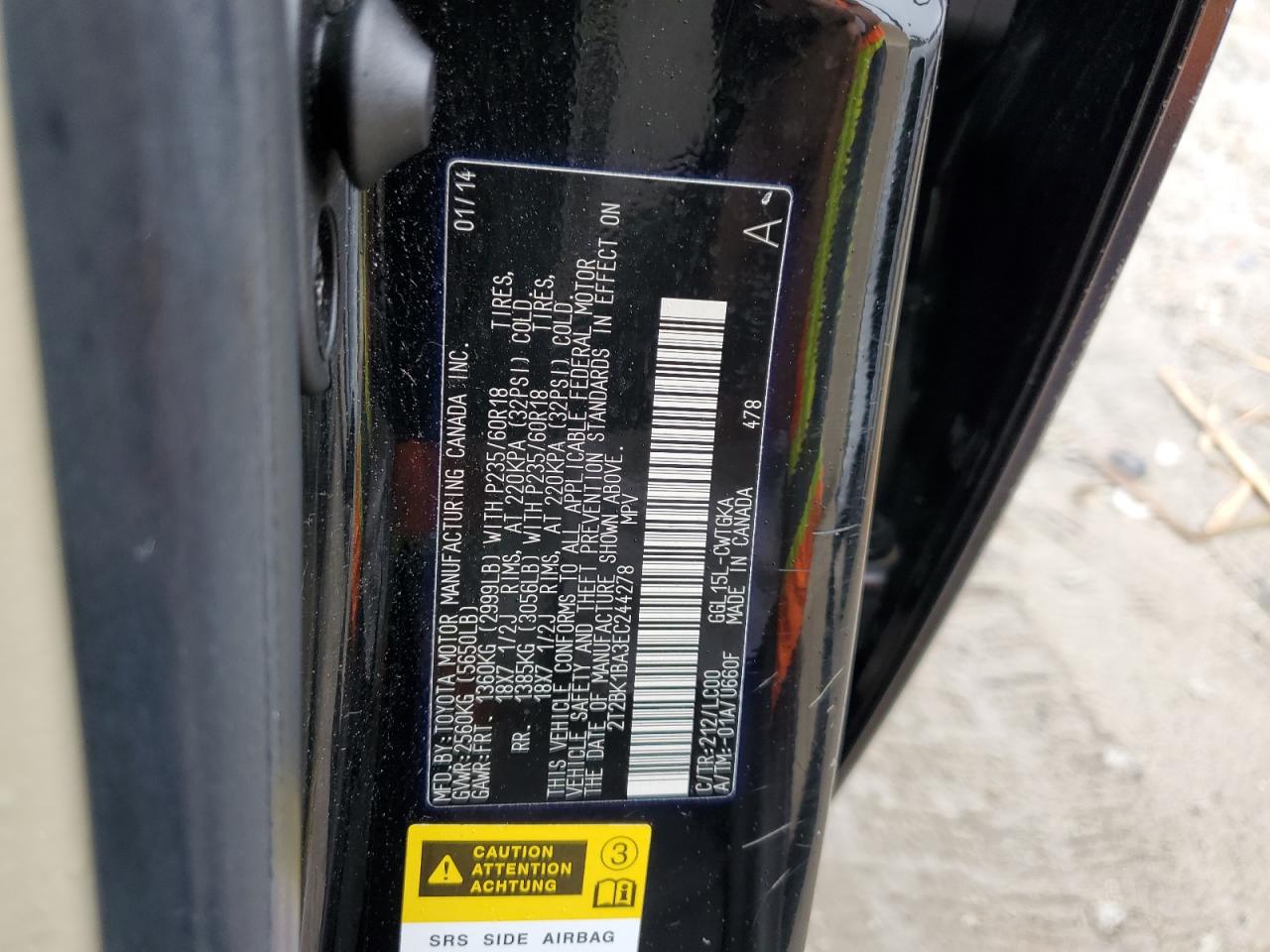 2014 Lexus Rx 350 Base VIN: 2T2BK1BA3EC244278 Lot: 83834225