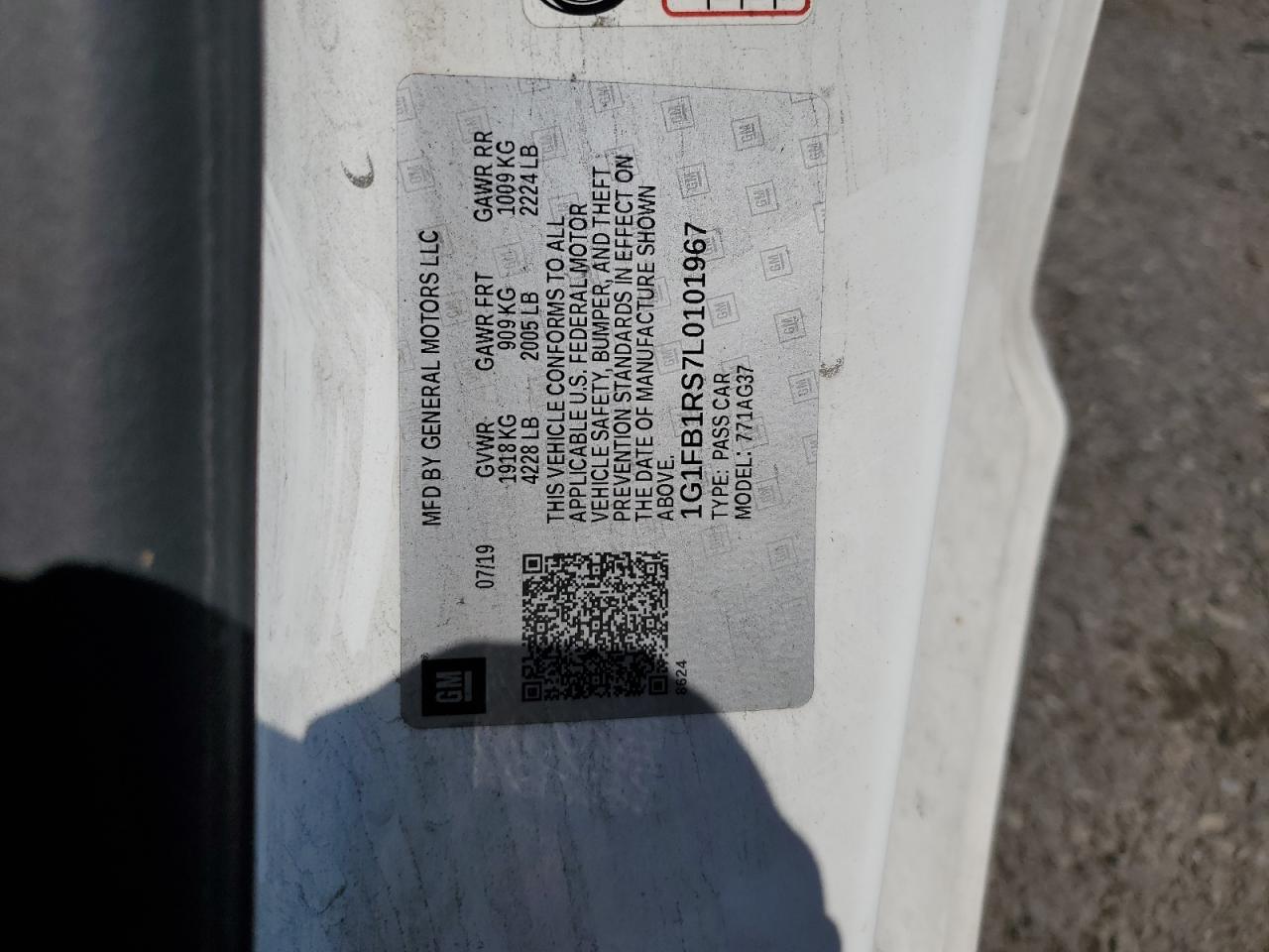 2020 Chevrolet Camaro Ls VIN: 1G1FB1RS7L0101967 Lot: 81563075