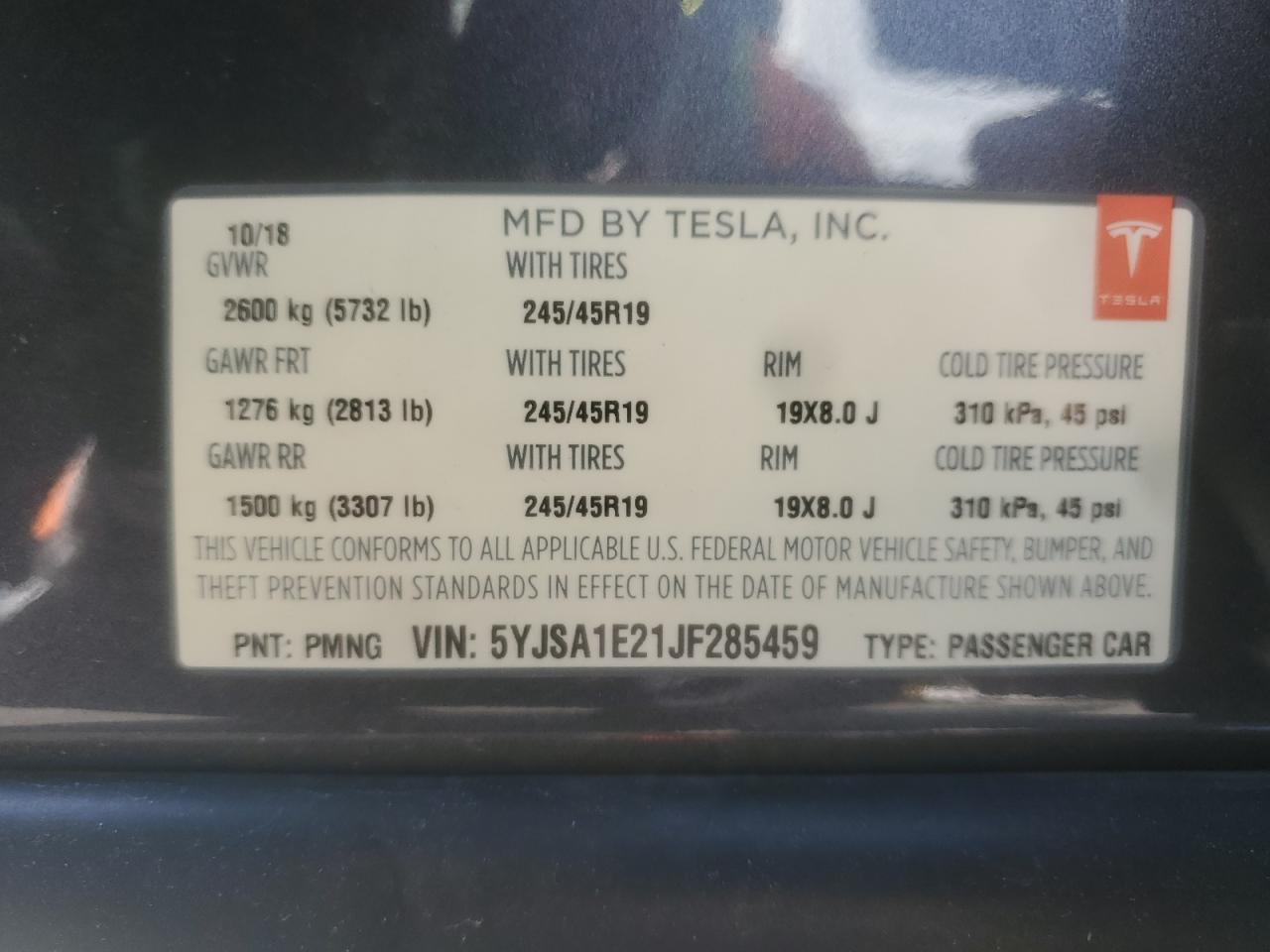 2018 Tesla Model S VIN: 5YJSA1E21JF285459 Lot: 81870405