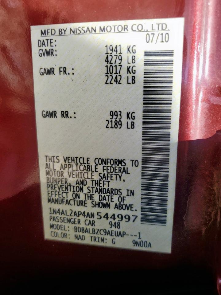 2010 Nissan Altima Base VIN: 1N4AL2AP4AN544997 Lot: 71236875