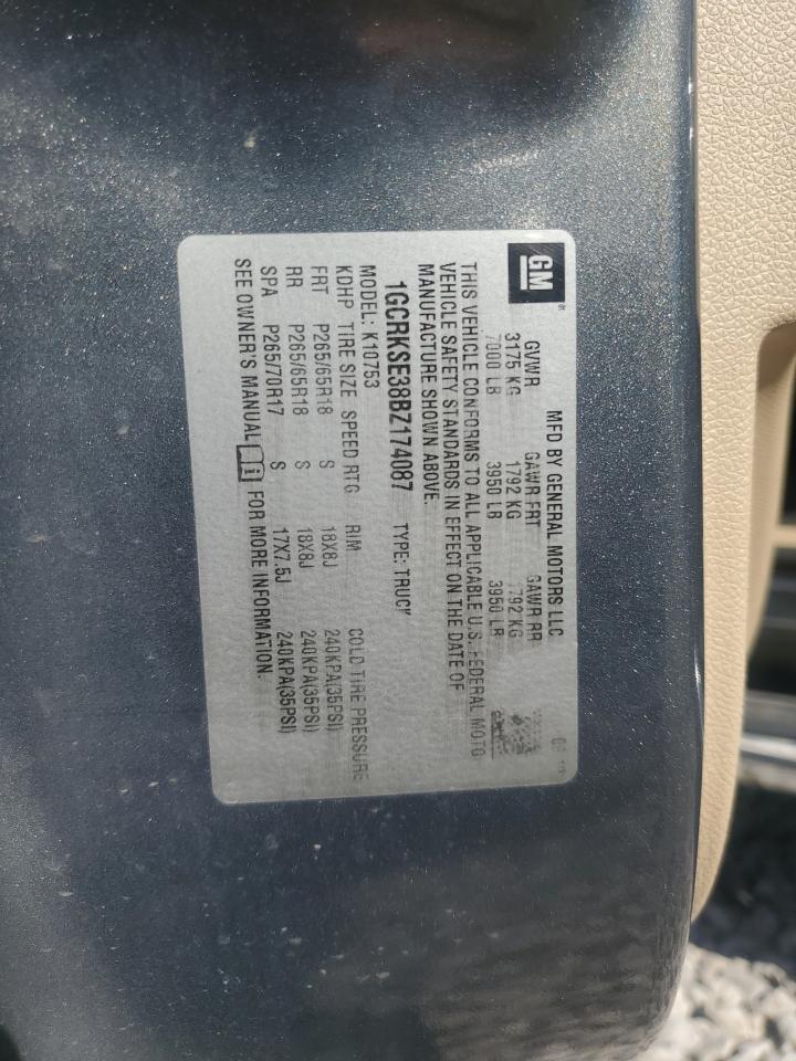 2011 Chevrolet Silverado K1500 Lt VIN: 1GCRKSE38BZ174087 Lot: 81842745