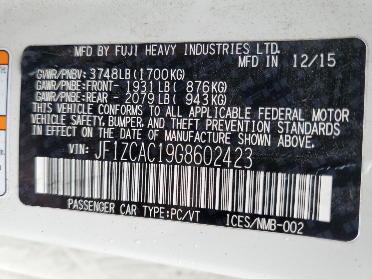 2016 Subaru Brz 2.0 Limited VIN: JF1ZCAC19G8602423 Lot: 84255875