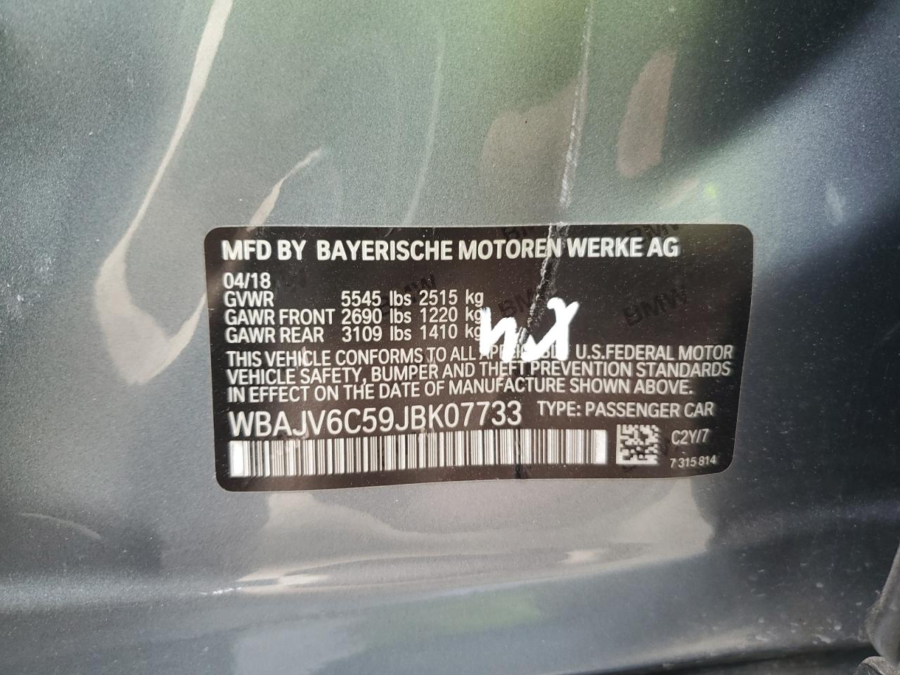 2018 BMW 640 Xigt VIN: WBAJV6C59JBK07733 Lot: 70904425