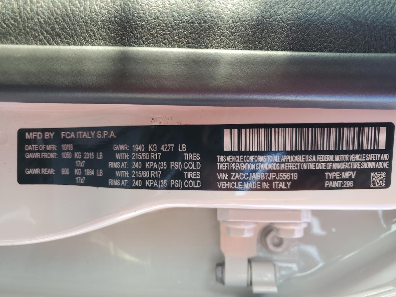 2018 Jeep Renegade Latitude VIN: ZACCJABB7JPJ55619 Lot: 71459465