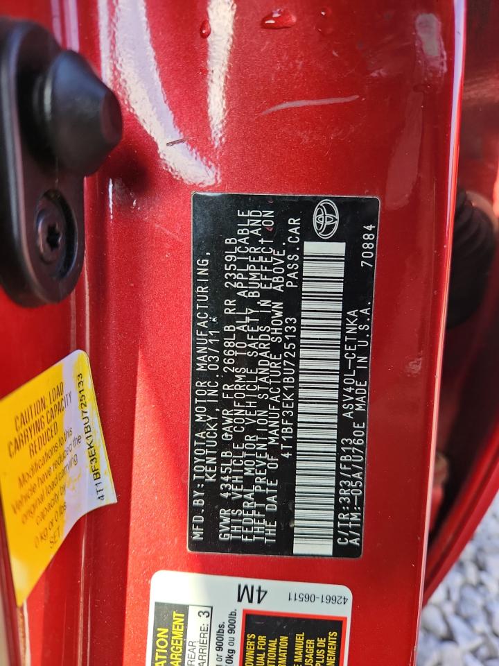 2011 Toyota Camry Base VIN: 4T1BF3EK1BU725133 Lot: 71968885