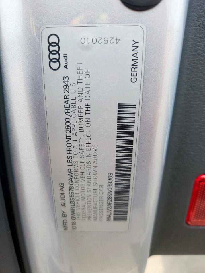 2019 Audi A7 Prestige S-Line VIN: WAUV2AF28KN039369 Lot: 71888355