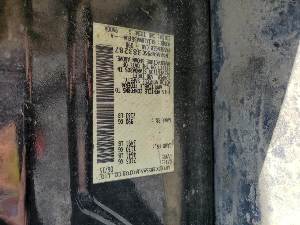 2016 Nissan Maxima 3.5S VIN: 1N4AA6AP9GC383287 Lot: 71470345