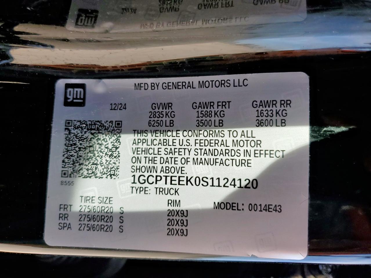 2025 Chevrolet Colorado Trail Boss VIN: 1GCPTEEK0S1124120 Lot: 81860465