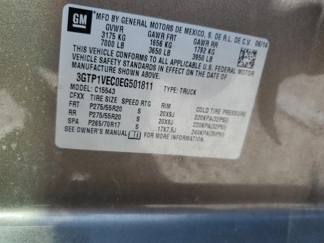 2014 GMC Sierra C1500 Slt VIN: 3GTP1VEC0EG501811 Lot: 72053005