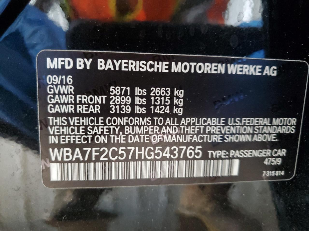 2017 BMW Alpina B7 VIN: WBA7F2C57HG543765 Lot: 83963385