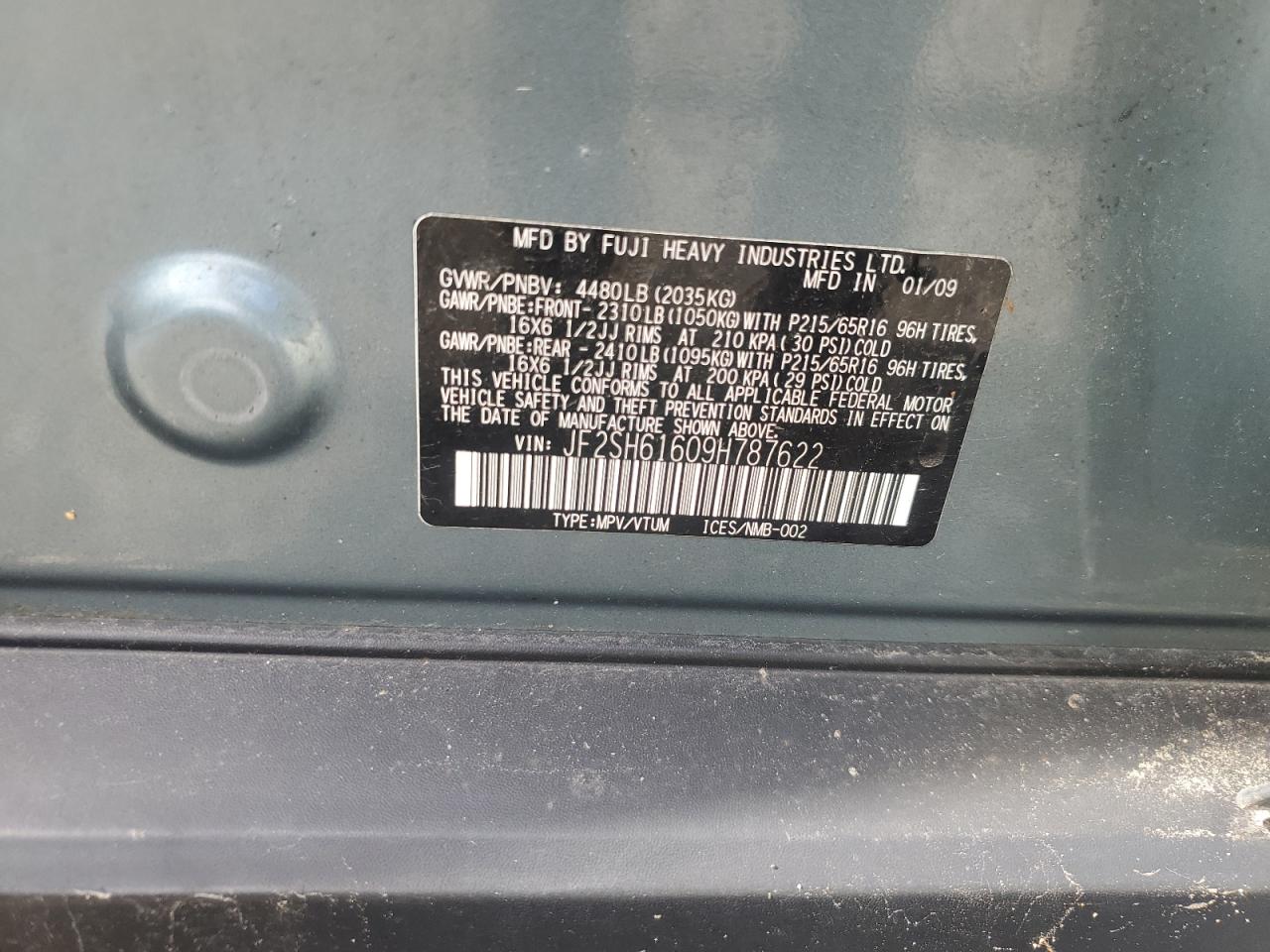2009 Subaru Forester 2.5X VIN: JF2SH61609H787622 Lot: 82046995