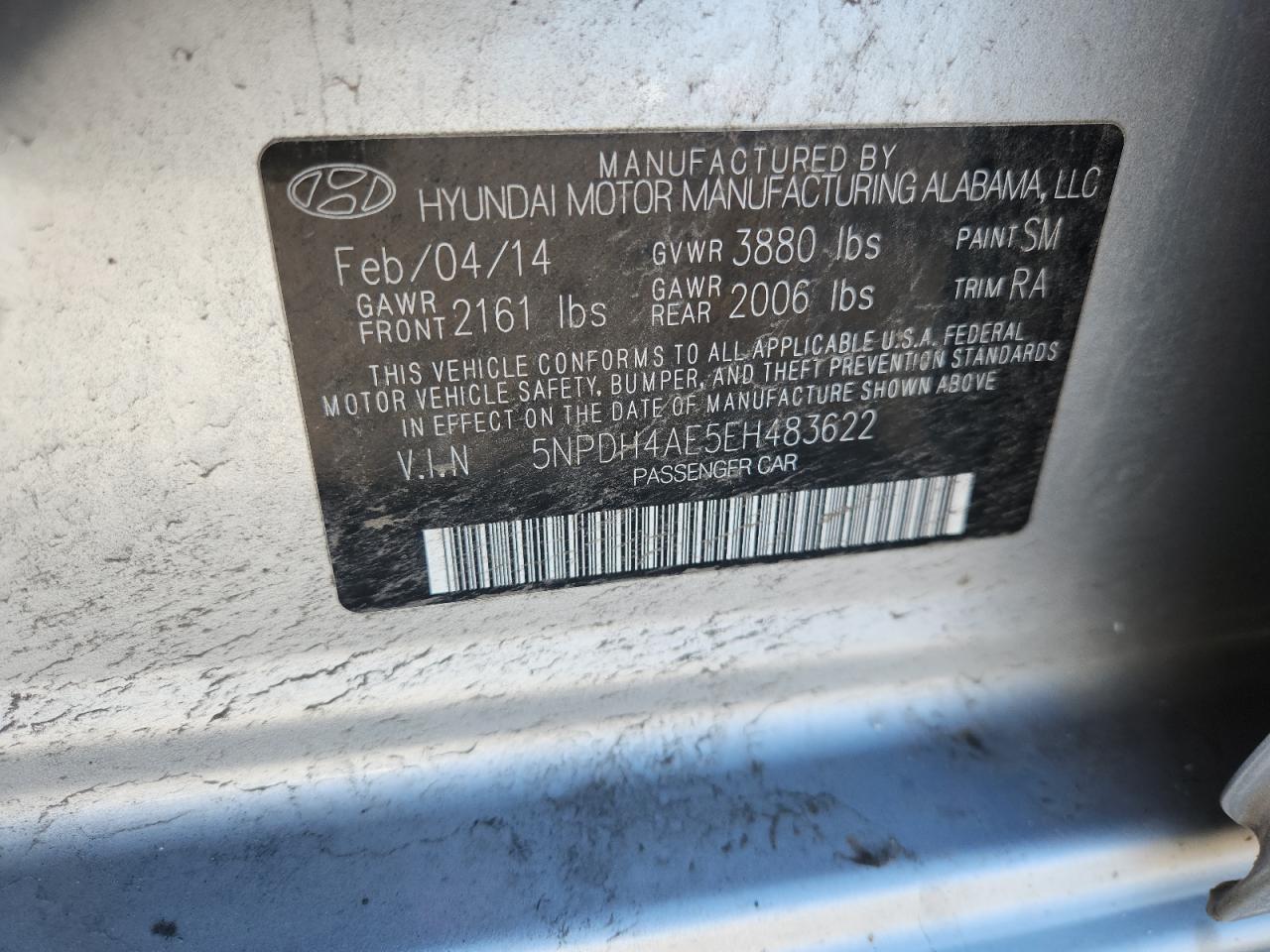 2014 Hyundai Elantra Se VIN: 5NPDH4AE5EH483622 Lot: 81694245