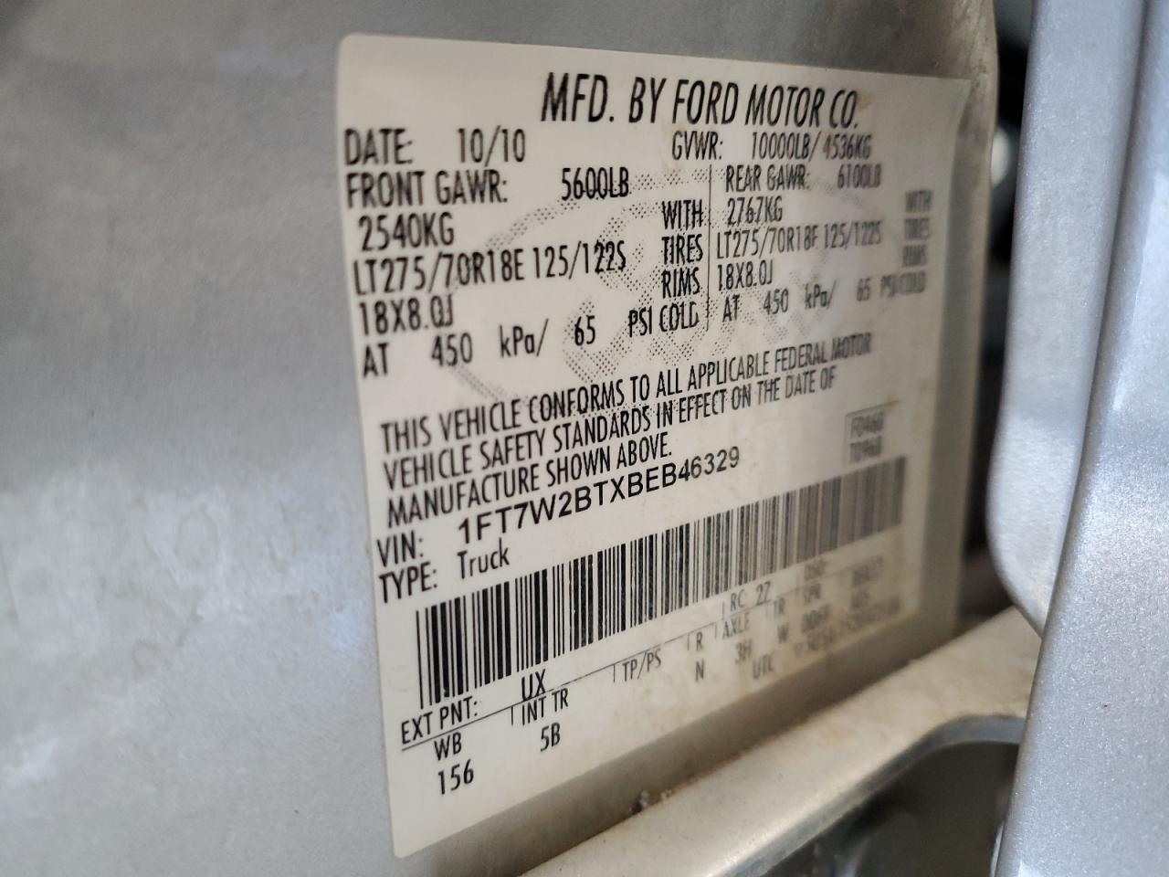 2011 Ford F250 Super Duty VIN: 1FT7W2BTXBEB46329 Lot: 80540655