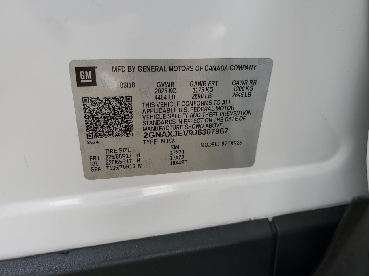 2018 Chevrolet Equinox Lt VIN: 2GNAXJEV9J6307967 Lot: 81741325