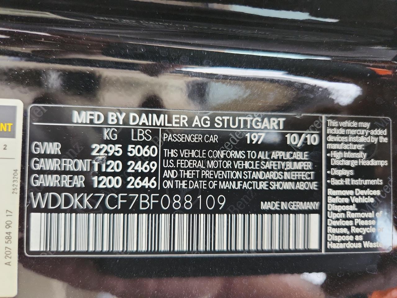 2011 Mercedes-Benz E 550 VIN: WDDKK7CF7BF088109 Lot: 70821635