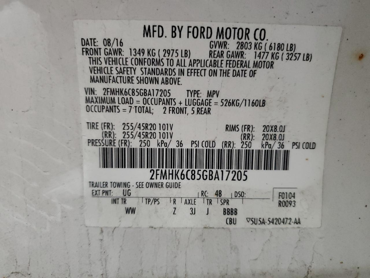 2016 Ford Flex Sel VIN: 2FMHK6C85GBA17205 Lot: 81402335