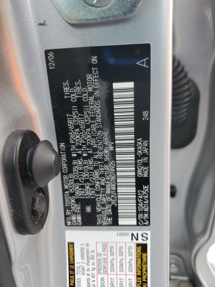 2007 Toyota 4Runner Sr5 VIN: JTEZU14R078074925 Lot: 70514945