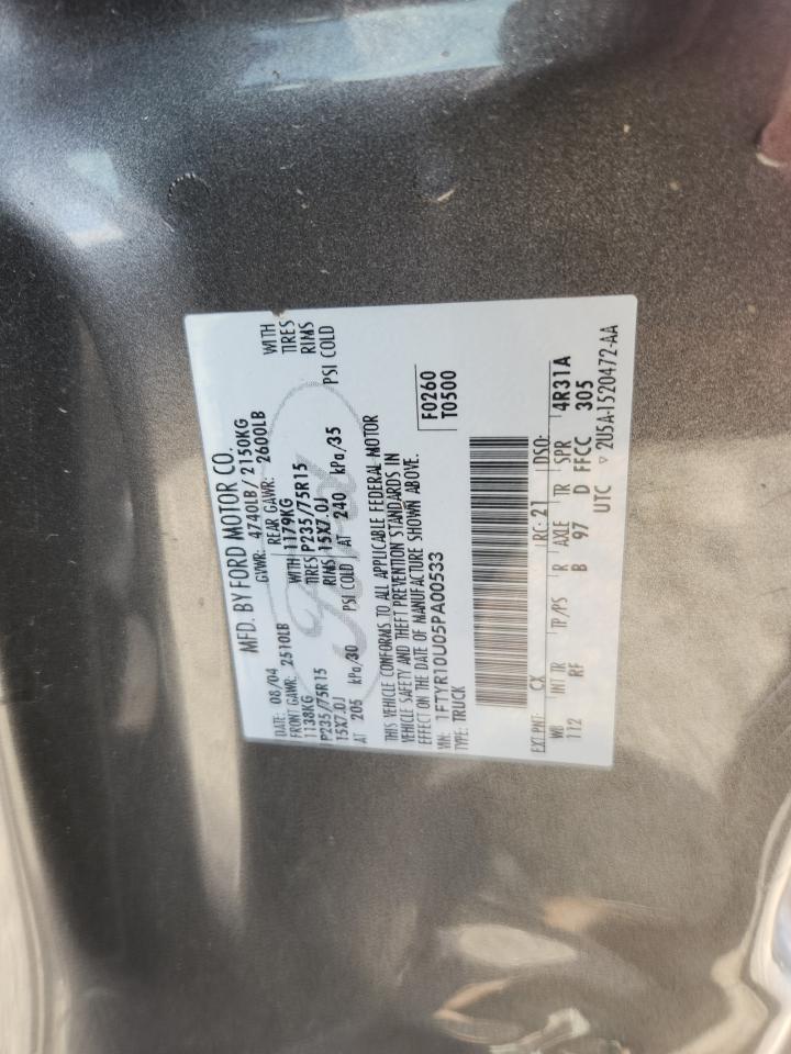 2005 Ford Ranger VIN: 1FTYR10U05PA00533 Lot: 71724795