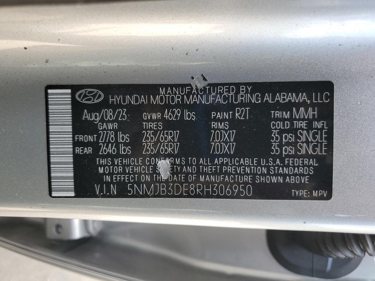 2024 Hyundai Tucson Sel VIN: 5NMJB3DE8RH306950 Lot: 71283915