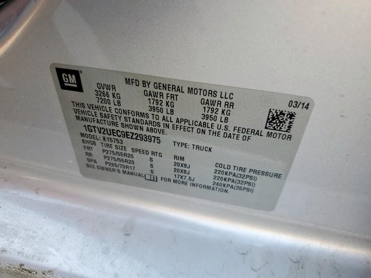 2014 GMC Sierra K1500 Sle VIN: 1GTV2UEC9EZ293975 Lot: 81319515