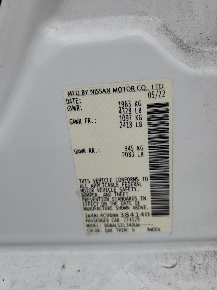 2022 Nissan Altima Sr VIN: 1N4BL4CV6NN384140 Lot: 80525745