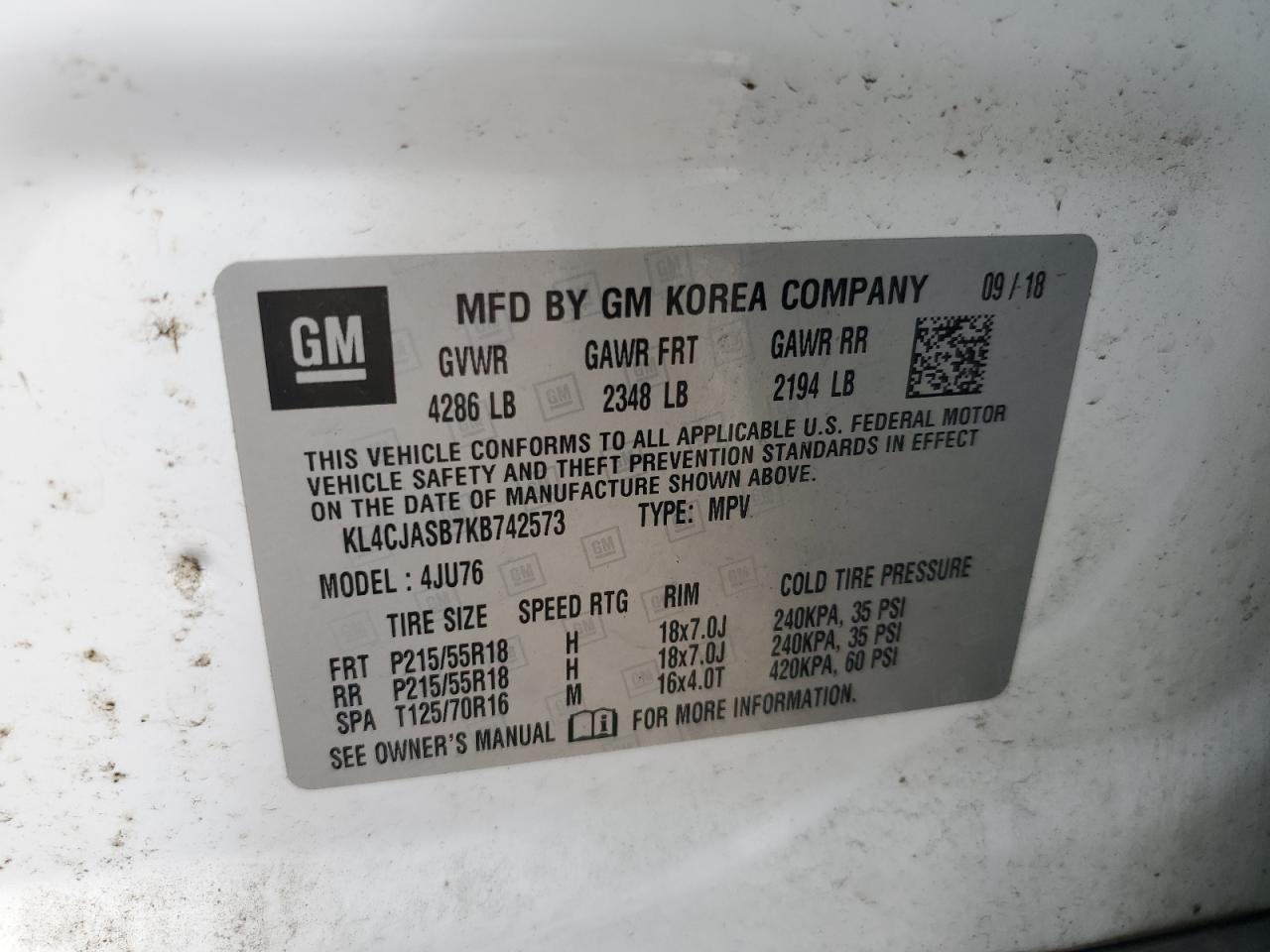 2019 Buick Encore Preferred VIN: KL4CJASB7KB742573 Lot: 71246435