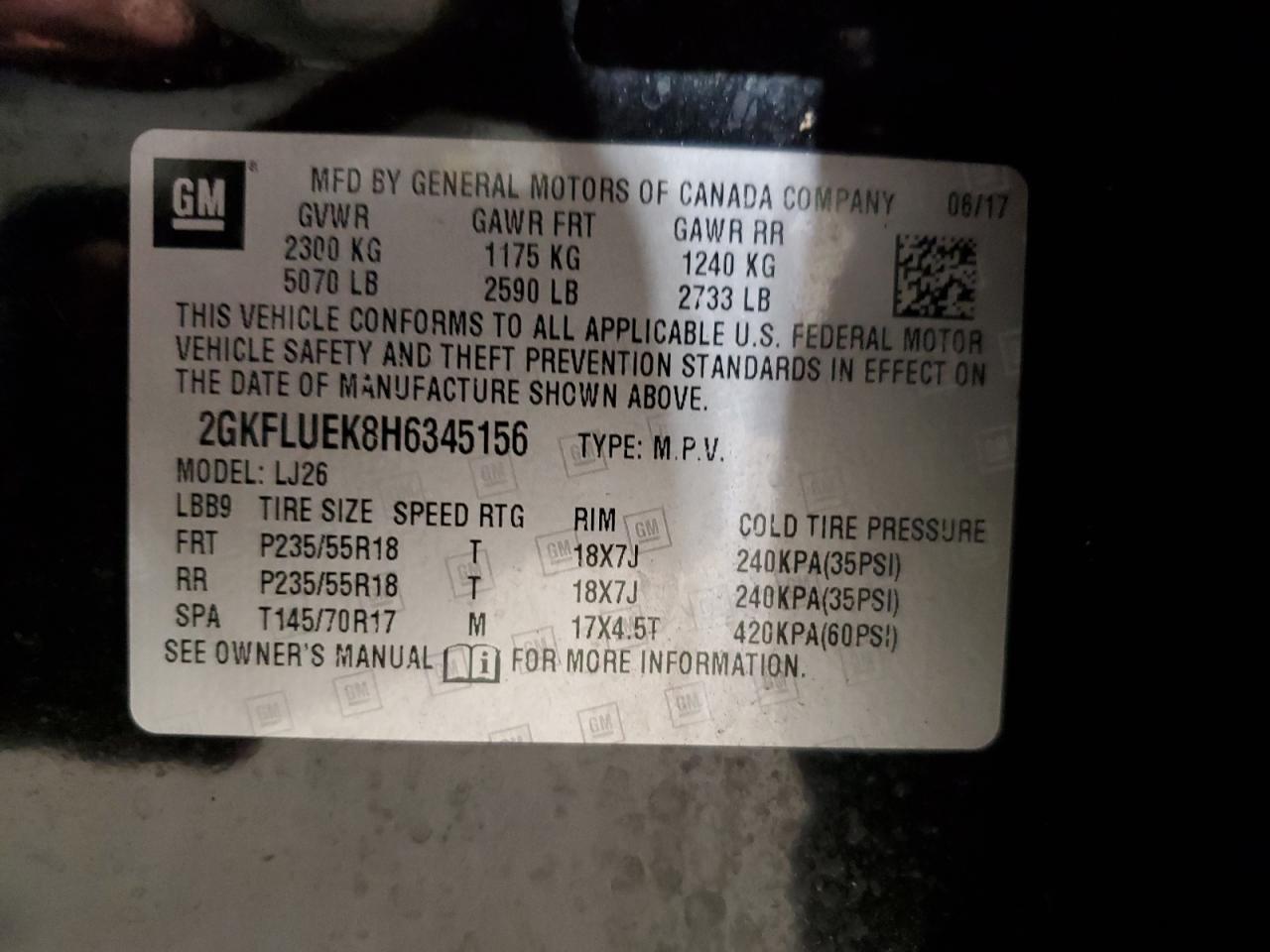 2017 GMC Terrain Slt VIN: 2GKFLUEK8H6345156 Lot: 81918055