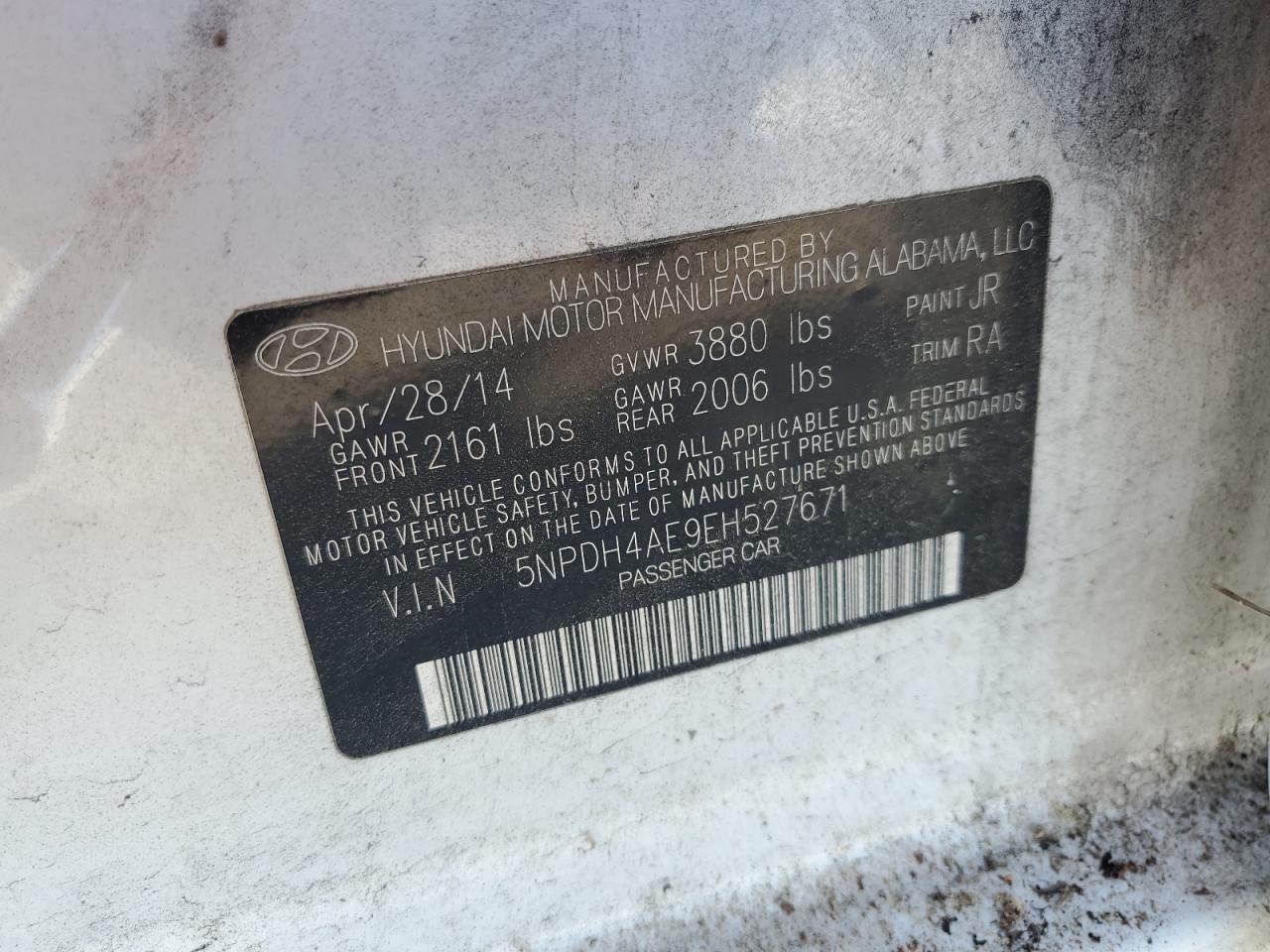 2014 Hyundai Elantra Se VIN: 5NPDH4AE9EH527671 Lot: 83959805