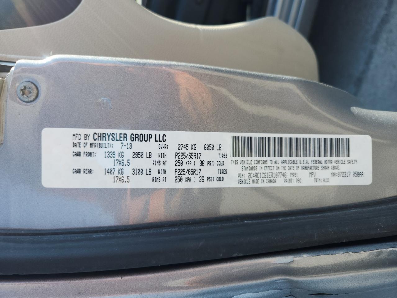 2014 Chrysler Town & Country Touring L VIN: 2C4RC1CG1ER107746 Lot: 71529065