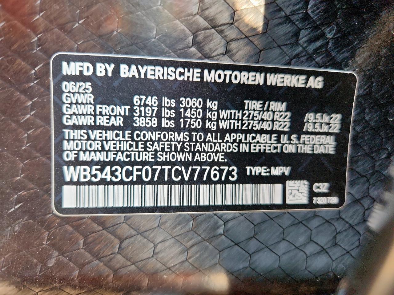 2026 BMW Ix xDrive45 VIN: WB543CF07TCV77673 Lot: 80291485
