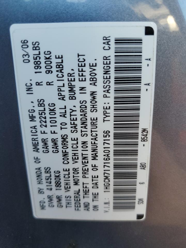 2006 Honda Accord Ex VIN: 1HGCM71716A017156 Lot: 81925205