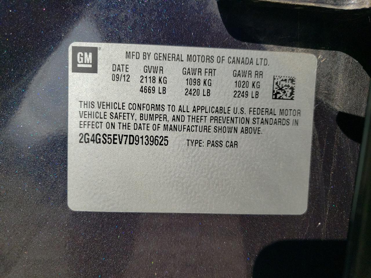 2013 Buick Regal Premium VIN: 2G4GS5EV7D9139625 Lot: 71978225