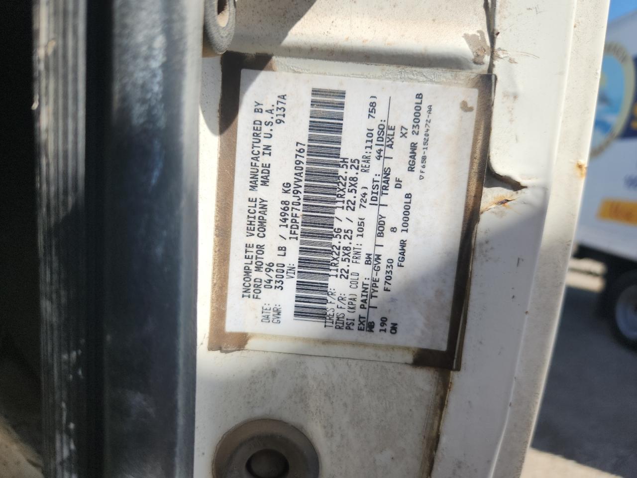 1997 Ford F700 VIN: 1FDPF70J9VVA09767 Lot: 72031525