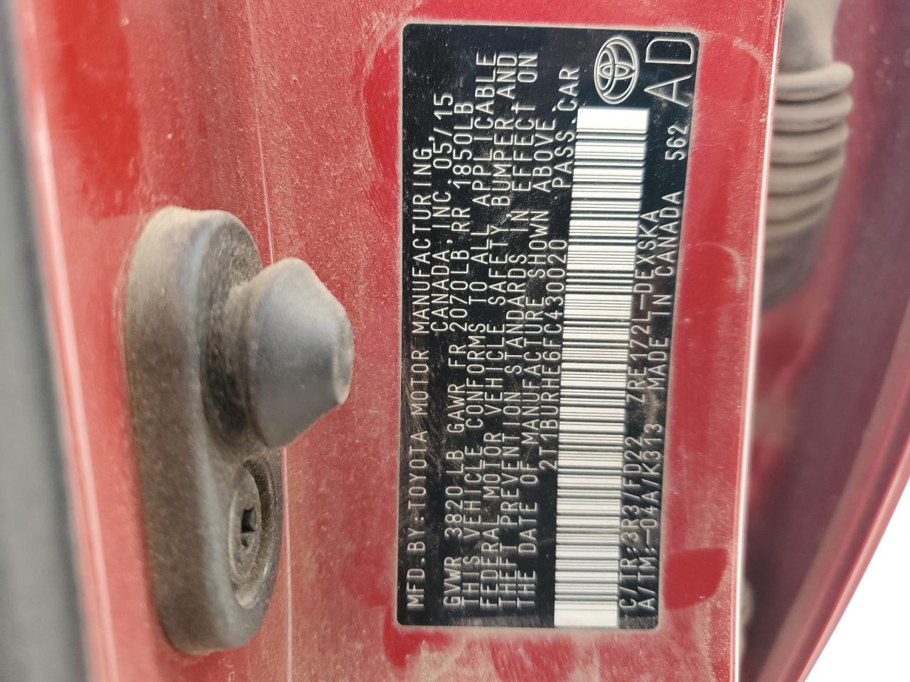 2015 Toyota Corolla L VIN: 2T1BURHE6FC430020 Lot: 81754845