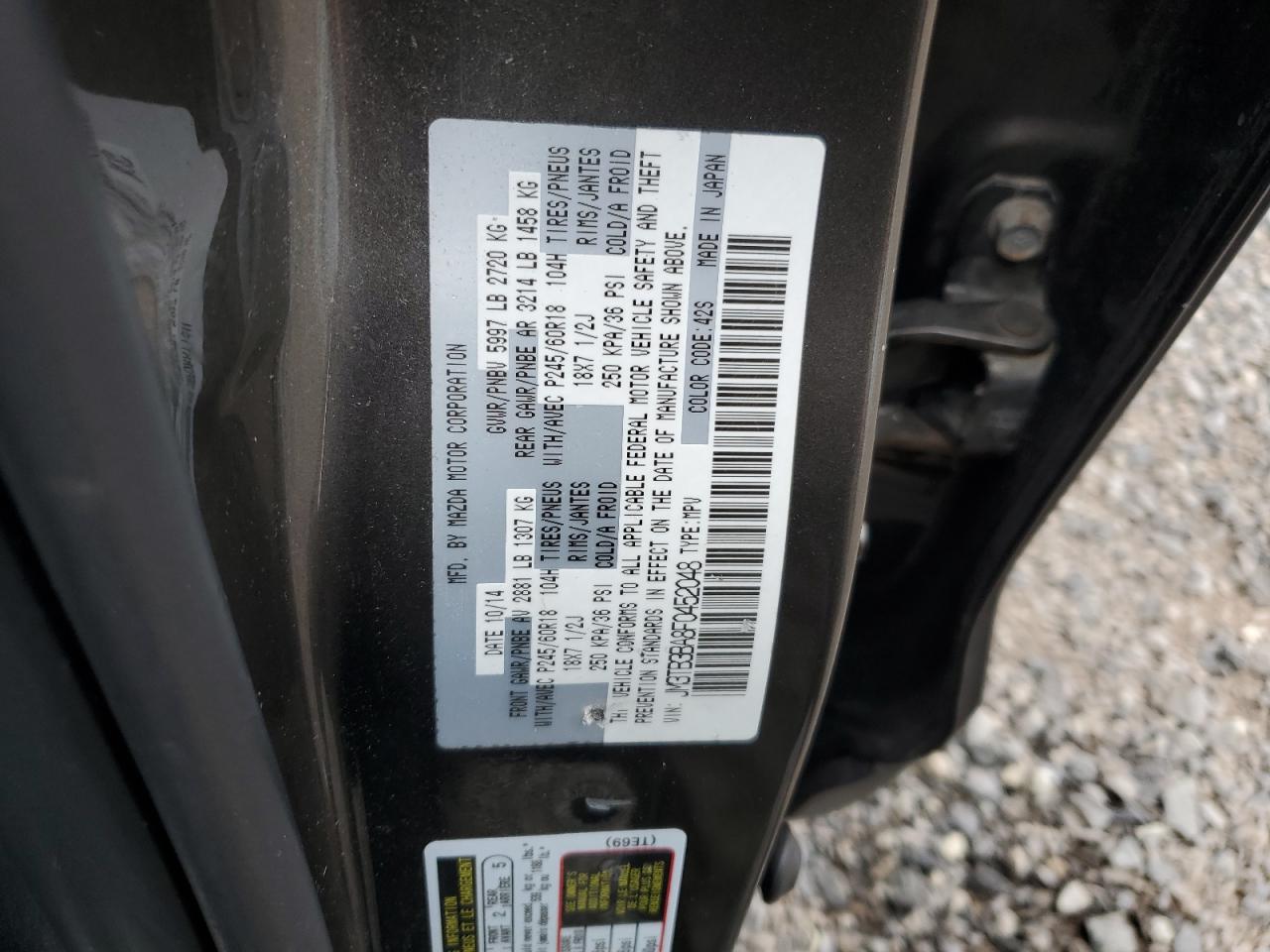 2015 Mazda Cx-9 Sport VIN: JM3TB3BA8F0452048 Lot: 80829175
