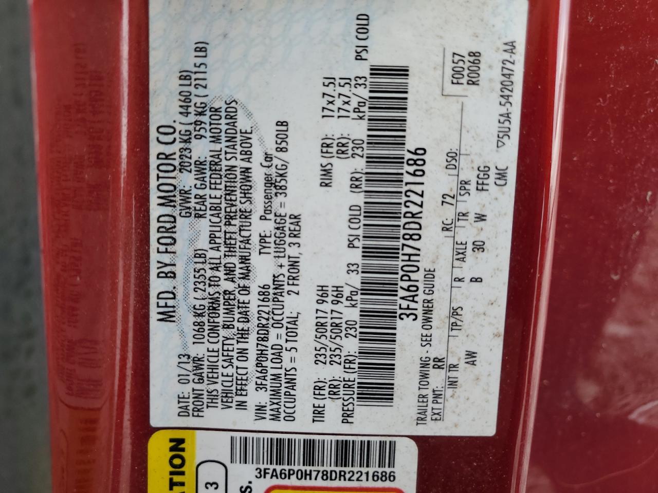 2013 Ford Fusion Se VIN: 3FA6P0H78DR221686 Lot: 82145635