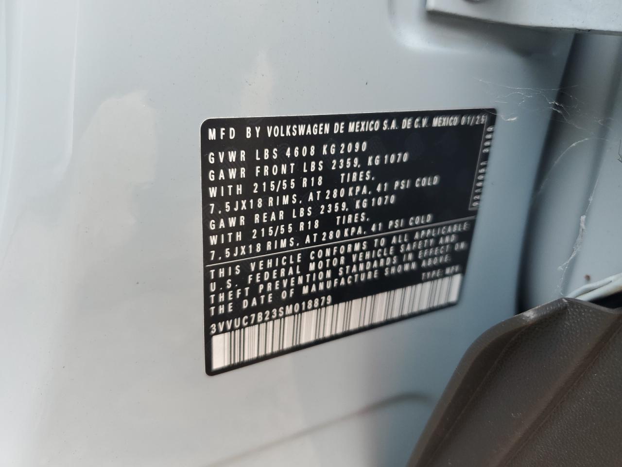 2025 Volkswagen Taos Se VIN: 3VVUC7B23SM018879 Lot: 80913185