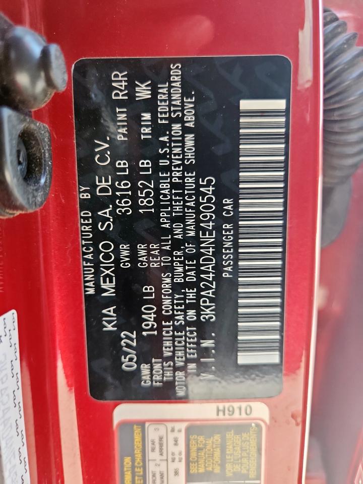 2022 Kia Rio Lx VIN: 3KPA24AD4NE490545 Lot: 80706155