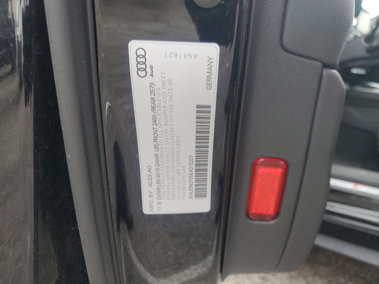 2019 Audi A5 Premium S Line VIN: WAUDNCF55KA015207 Lot: 81161525