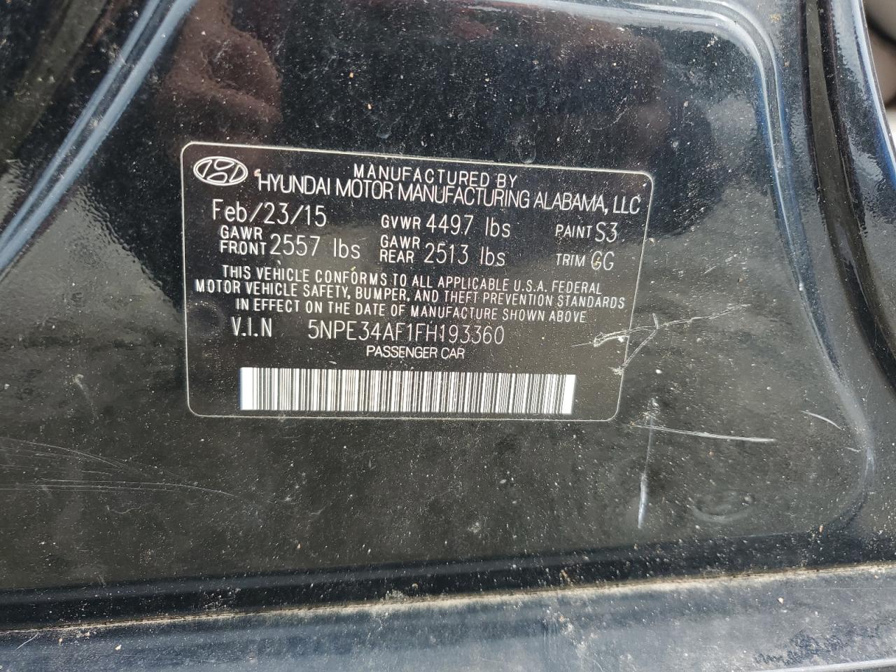 2015 Hyundai Sonata Sport VIN: 5NPE34AF1FH193360 Lot: 81690135