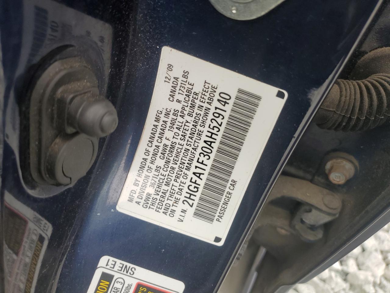 2010 Honda Civic Vp VIN: 2HGFA1F30AH529140 Lot: 80872315