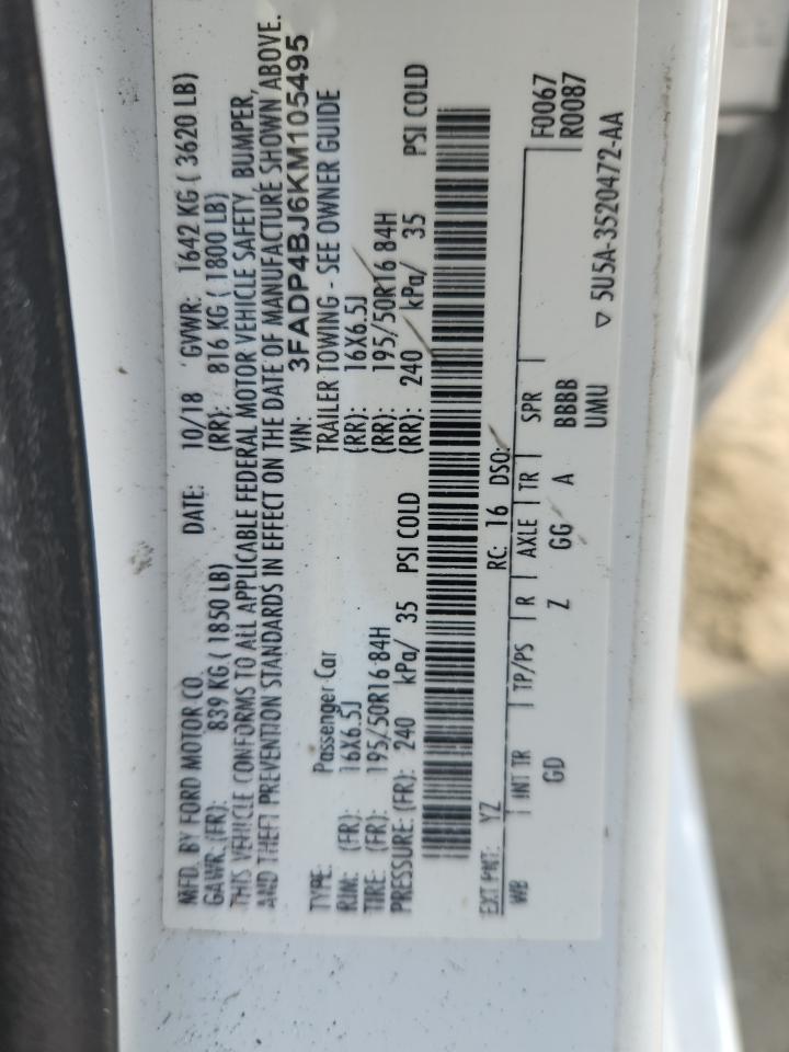 2019 Ford Fiesta Se VIN: 3FADP4BJ6KM105495 Lot: 86465005